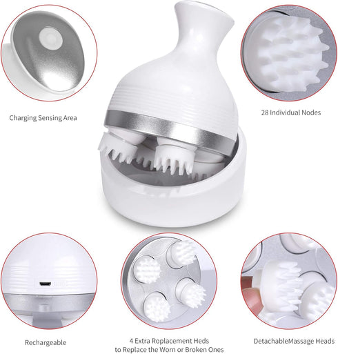 YIFA 4 Electric Scalp Massager Portable Handheld Head Massager with Heads for Your Stress Relax and Full Body Massage