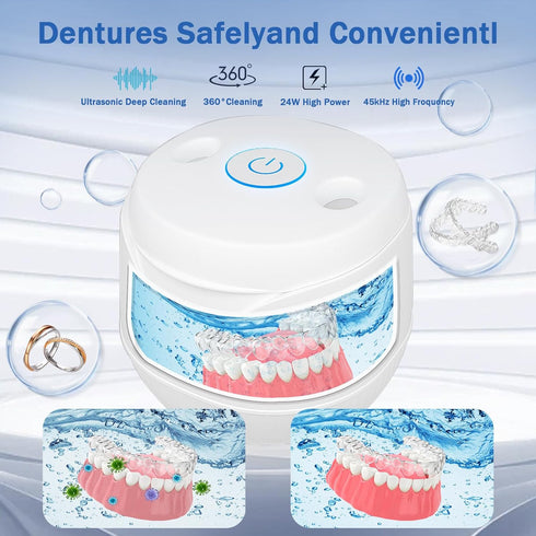Ultrasonic Retainer Cleaner Machine, 45kHz Deep Cleaning for Dentures, Aligners, Mouth Guards, 200ML Portable