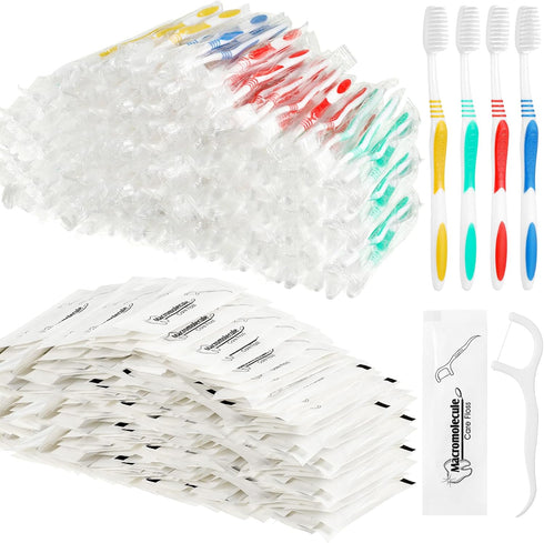 Mifoci 300 Pcs Individually Wrapped Toothbrushes with 100 Soft Bristle Toothbrushes and 200 Dental Floss for Travel