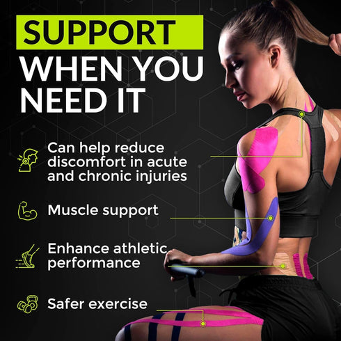 TapeGeeks Kinesiology Tape - Hypoallergenic Athletic Tape, Medical, Weightlifting, Gym, Muscle, Knee, Ankle, Arm