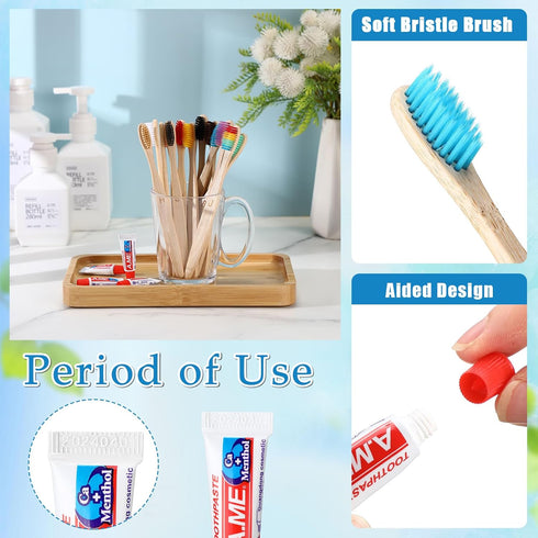 Sieral 120 Pcs Bamboo Toothbrush with Toothpaste, Individually Wrapped Disposable Travel Toothbrush Kit for Hotel,