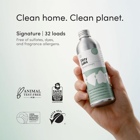 Dirty Labs Bio-Liquid Laundry Detergent, Signature Scent, 32 Loads (8.6 fl oz), Nontoxic, Biodegradable