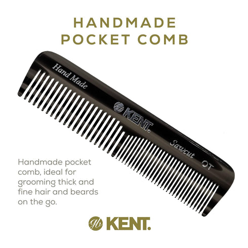 Kent OT Black Graphite Pocket Comb - Handmade Fine and Wide Tooth Hair Comb for Men, Women, Kids