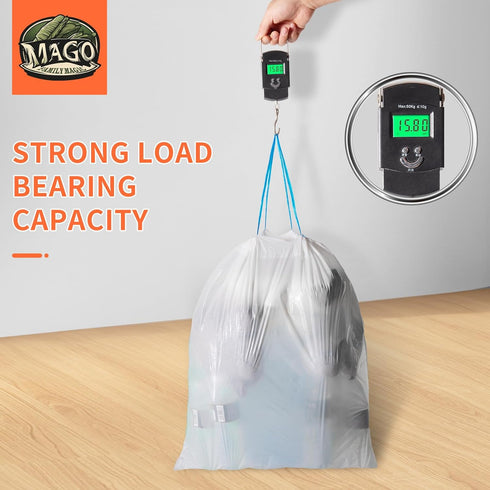 MAGO FAMILY MAGIC 13 13 60 Count Gallon Trash Bags, Tall Kitchen Drawstring Trash Bags, Large Kitchen Garbage Bags Gal