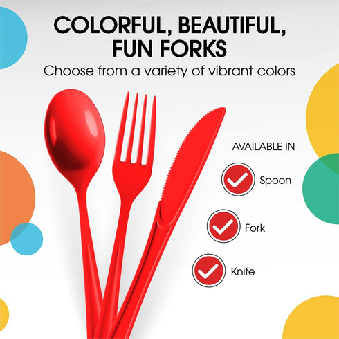 100 Pcs Heavy Duty Red Plastic Disposable Spoons - Red Disposable Cutlery, Flatware, Silverware for Parties, Weddings