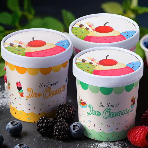 Jingmore 64 16oz Frozen Pcs Paper Ice Cream Cups with Lids, Disposable Dessert Bowls for Yogurt, Soup, Hot & Cold Food