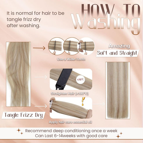Hetto 12 Inch Sew in Hair Extensions, Balayage Brown to Blonde Weft, 70g Real Human Hair Extensions
