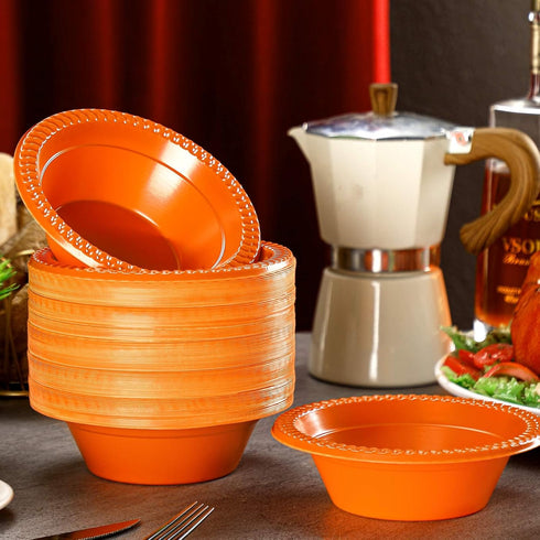 100 Pcs 12oz Orange Disposable Plastic Bowls - Dessert Cups, Snack Bowls, Soup Bowls for Party Favor Picnic