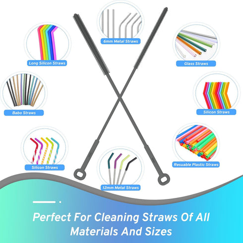 Silicone Water Bottle Brush and Straw Cleaner Set - Long Handle Scrub Brush for Narrow Neck Bottles, Wine, Thermos