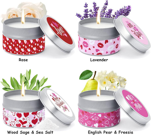 Set, 4 Pack 4.4 oz Tuitessine Valentines Day Scented Candle Gift Aromatherapy Made from Essential Oil, Candles for Home