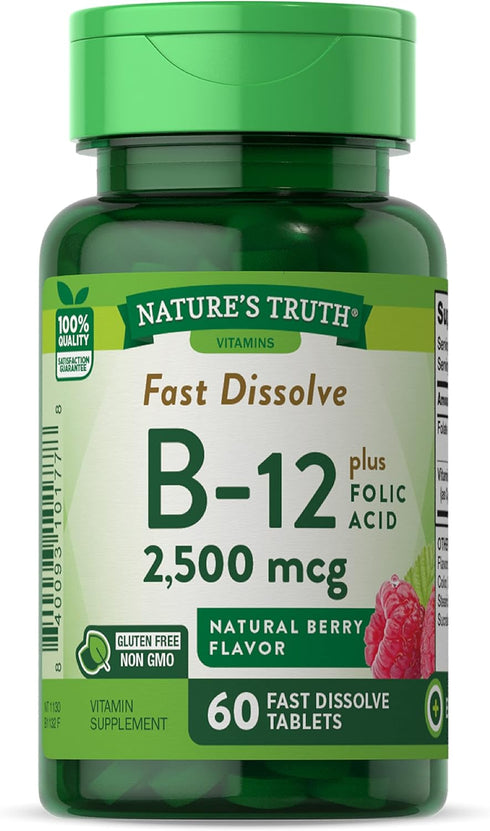 Nature's Truth B12 Vitamin | 60 Sublingual Tablets | 2500 mcg | Vegetarian, Non-GMO, Gluten Free