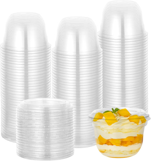 KKONHII 100 Pack Disposable Dessert Cups, Stackable Clear Plastic Cups with Lids, Mini