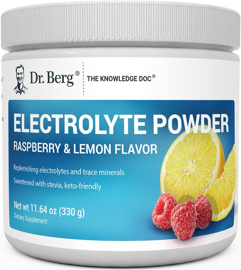 Dr. Berg Zero Sugar Hydration Keto Electrolyte Powder - Raspberry & Lemon Flavor - 50 Servings - 1000 mg Potassium &