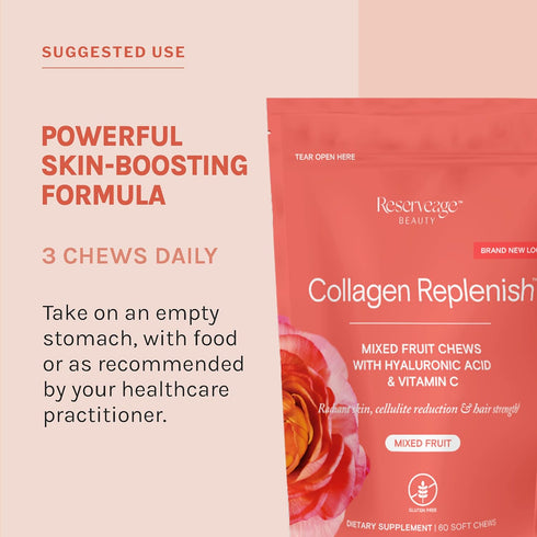 Reserveage Beauty Collagen Replenish Chews, Supplement for Skin Care & Hair Growth, 60 Soft Chews (20 Servings)