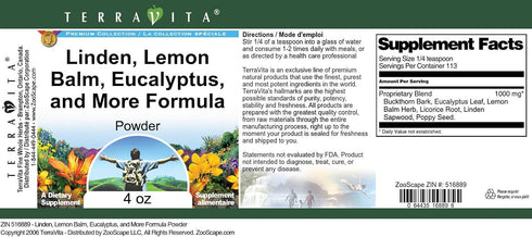 Terravita (4 oz, 516889) Expectorant Formula - Linden, Eucalyptus, Lemon Balm and More - Powder ZIN: