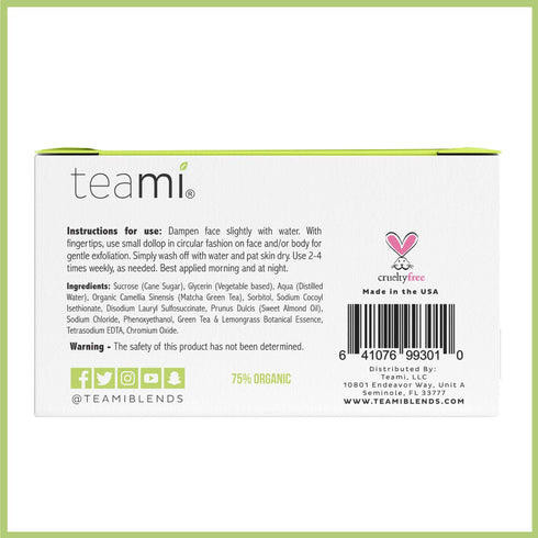 Teami Matcha Green Tea Facial Scrub, Hydrating, Moisturizing, and Exfoliating, Organic Face Exfoliator