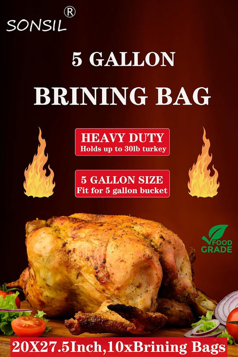 Turkey Brining Bags - 20x27.5in, Food Grade 5 Gallon Bucket Liner, Set of 10pcs Leak Proof Brining Bags for Thanksgiving
