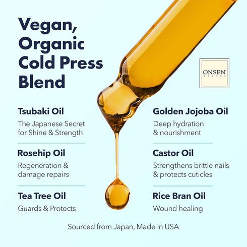 Organic Cuticle Oil for Nails, USA Made Japanese Treatment for Damaged Nails, Nail Strengthener 30ml