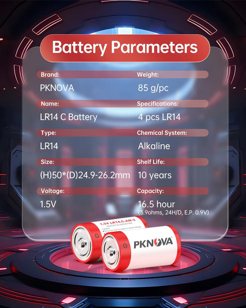 C Batteries 4 Pack, 1.5V LR14 Type C Long-Lasting Alkaline Batteries for Household and Office Devices