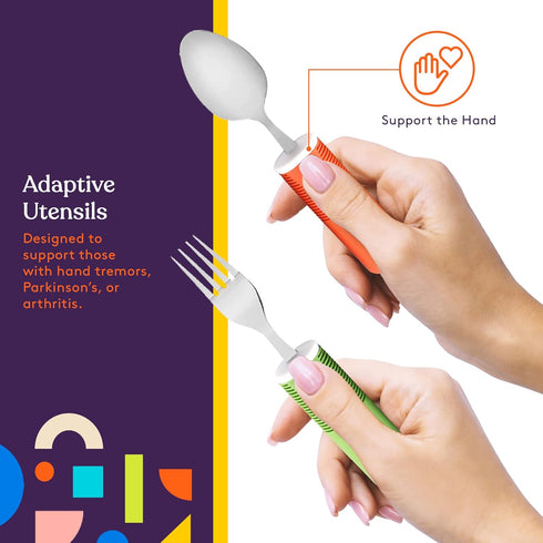 Special Supplies Adaptive Utensils, 5-Piece Kitchen Set with Wide, Non-Slip Handles for Hand Tremors, Arthritis,