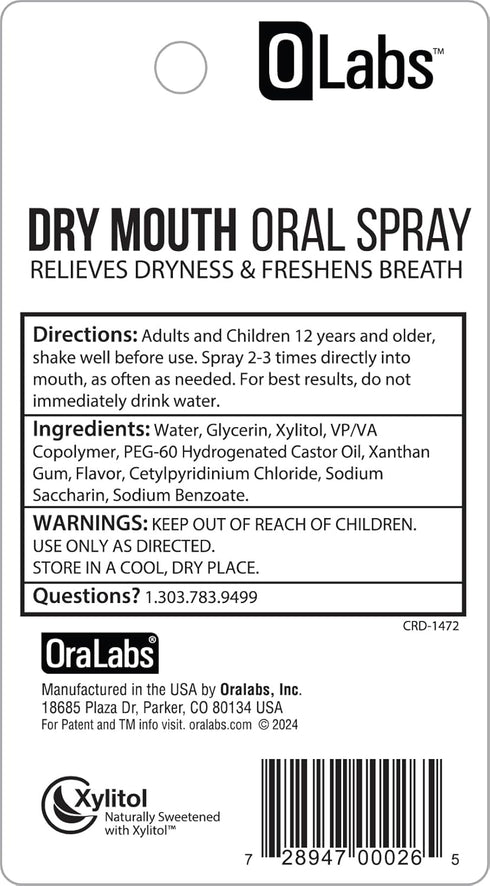 Olabs 2 Pack 4 (0.25 oz) Dry Mouth Spray - Sugar Free, Alcohol Free, Mint Breath Spray with Xylitol, - Travel Size
