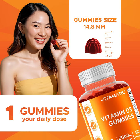 Vitamatic Vitamin D3 Gummies – 5000 IU Per Gummy – 60 Gummies Total