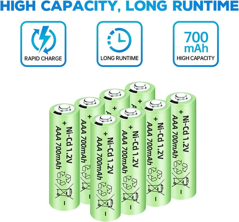 Fytoo 8PCS 1.2V 700mAh Ni-Cd AAA Battery with USB Charger for Wireless Microphone, Electric Toys, RC Mouse, Calculator,