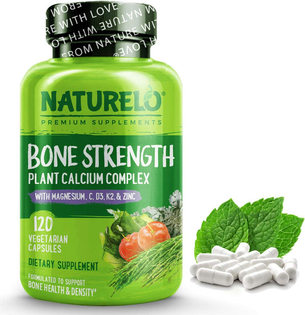 NATURELO Calcium Supplement for Bone Strength with 600mg Calcium, Vitamin D3, K2, C, Magnesium, Zinc - 120 Vegetarian