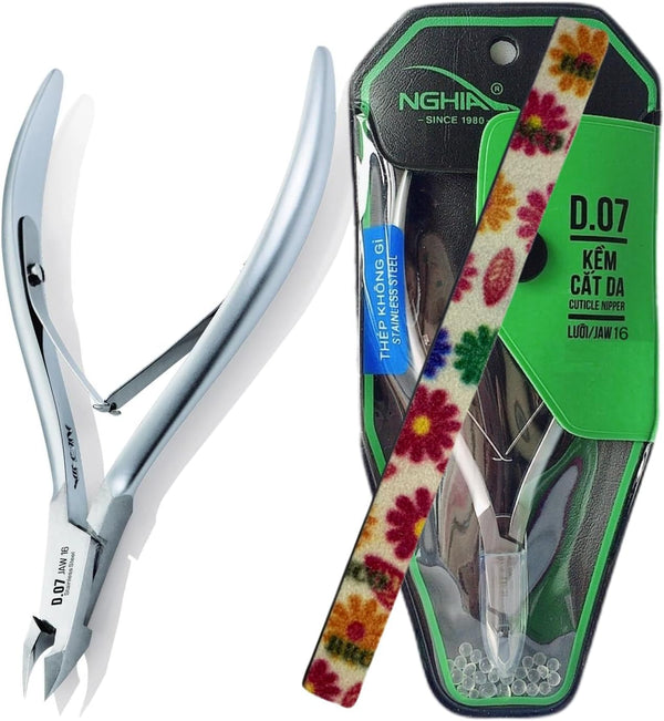 Nghia Professional Stainless Steel Cuticle Nipper C-07 (D-07) Jaw 16, Double Spring Cuticle Cutter, 1 PCS