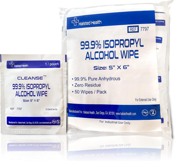 Cleanse 99.9% Isopropyl Alcohol Handy Wipes, 50 Counts, Lint Free Non-Abrasive for Electronics, Household, Tech Cleaning