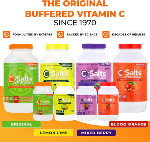 Buffered Vitamin C Powder Supplement - High Absorption Immune Support Drink, Blood Orange 26oz