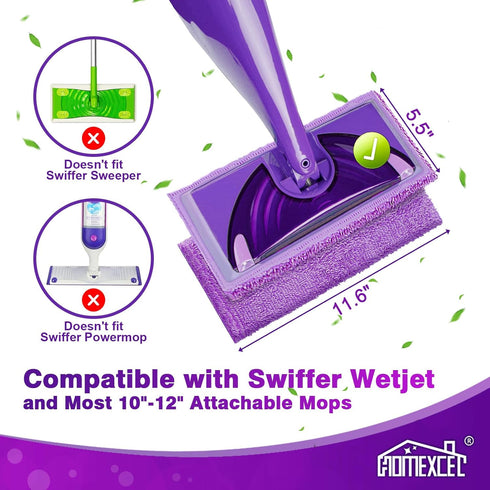 Jet-15"x5.5", 8 Pack HOMEXCEL Microfiber Pads Compatible with Swiffer Wet Reusable Pad Refills, Machine Washable