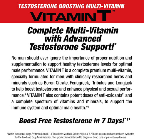 MuscleMeds Vitamin T Daily Complete Multivitamin for Men - 90 Count for Testosterone, Muscle Building