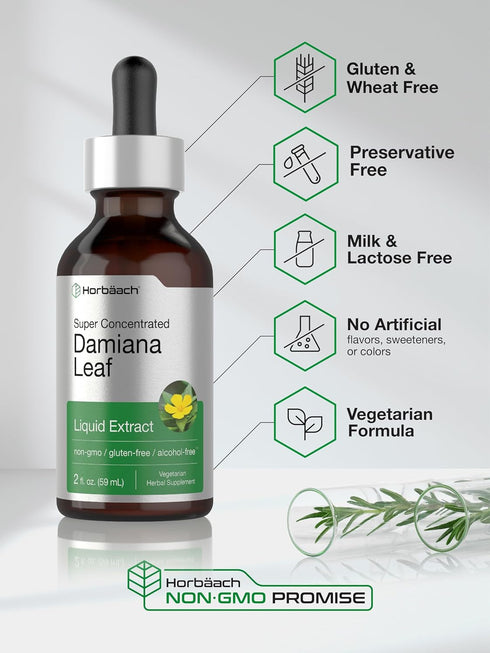 Horbaeach Damiana Leaf Herb Liquid Extract - Alcohol Free, 2 fl oz - Vegetarian, Non-GMO, Gluten Free Tincture