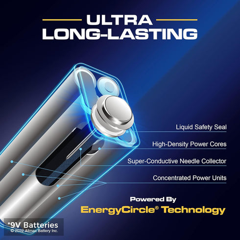 Allmax 9V Maximum Power Alkaline Batteries, 4 Count – Ultra Long-Lasting