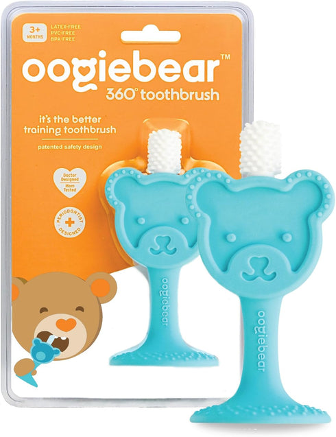 oogiebear Infant-to-Toddler Training Toothbrush - 0-2 years, 360° Soft Silicone, Teddy Bear Design
