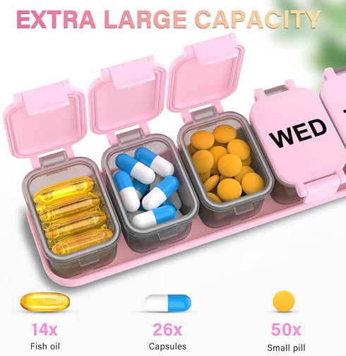 Toollygozz 2-Pack 7 Extra Large Weekly Pill Organizer - XL Vitamin Holder with Detachable Compartments, Portable