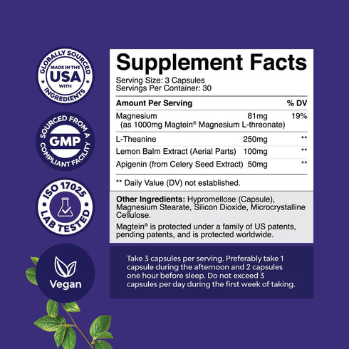 High Absorption Magnesium Sleep Supplement, Magnesium Threonate with Apigenin, L-Theanine, Calm Magnesium for Sleep