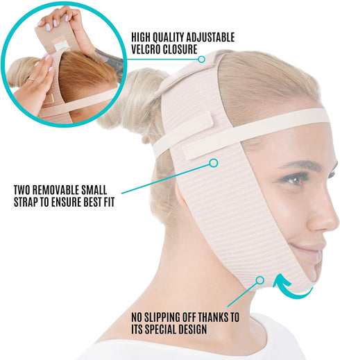 Post Surgery Chin Compression Garment, Chin Strap Band, Face Lift Kit for Jowl Tightening (Beige)