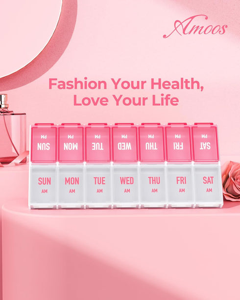 Weekly Pill Organizer 2 Times a Day, Stylish Pill Box 7 Day AM PM with Large Compartments, Pill Case Easy to Use, BPA-Free Pill Container for Vitamins, Fish Oils, Supplements, Medicines