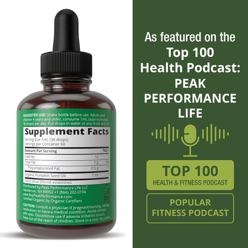 Pumpkin Seed Oil. USDA Organic Vegan Liquid Drops Extract for Women and Men. Supplement for Hair Growth, Skin Health