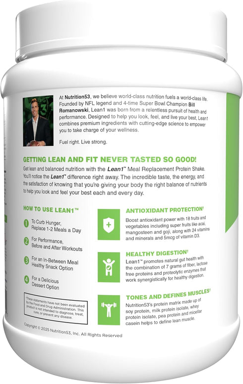 Lean1 15 Meal Replacement Protein Shake, Strawberry Flavor, Serving Tub