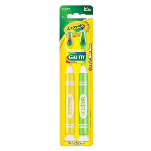 Set 3+, 2 Count GUM Crayola Marker Childrens Toothbrush, Soft Bristled Kids Toothbrush Age Suction Cup Base