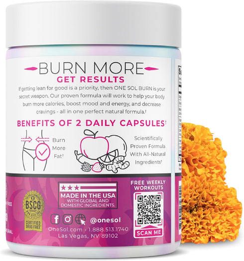 One Sol Fat Burner for Women, Natural Metabolism Booster, Boost Energy & Mood, Curb Appetite, All-Natural Ingredients