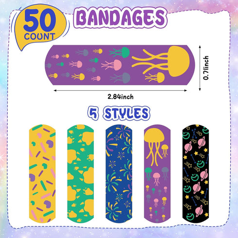 TUXIYA 50 Count 5 Kids Bandaids, Glow in The Dark & Waterproof Bandages, One Size Cute Bandaids for Kids and Adults