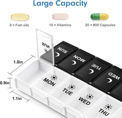 DANYING Large Pill Organizer 2 Times a Day, Weekly Box Per AM PM Case, Day Night Container for 7 Vitamins