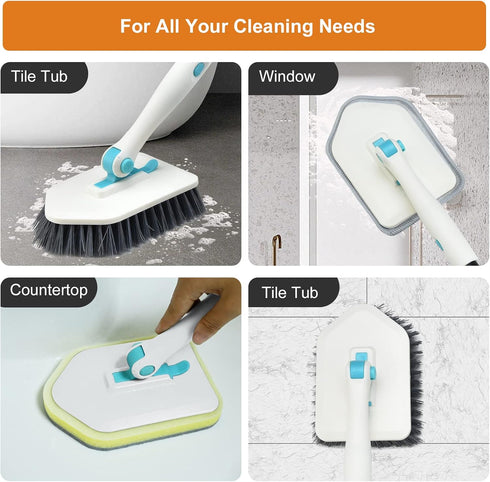 Shower Cleaning Brush with Long Handle, 3 in 1 Tub and Tile Scrubber Brush with Extendable Long Handle