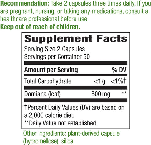 Nature's Way Damiana Leaves - 800 mg per serving, 100 Vcaps
