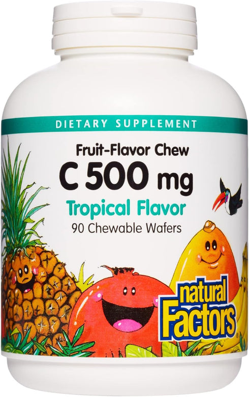 Natural Factors Kids Chewable Vitamin C 500 mg - Tropical Flavor - 90 Count for Immune Health, Bones, Teeth, and Gums