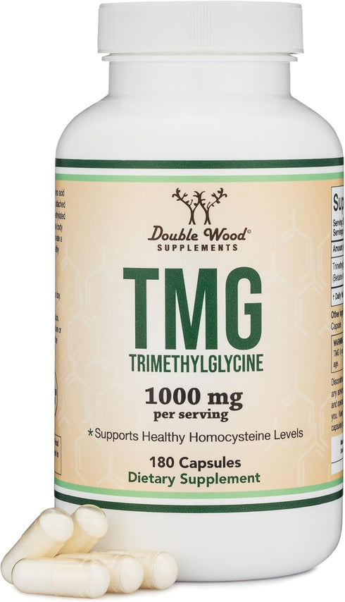 Double Wood Supplements TMG Trimethylglycine 1,000mg | 180 Capsules | Non-GMO, Gluten Free, Genuine TMG